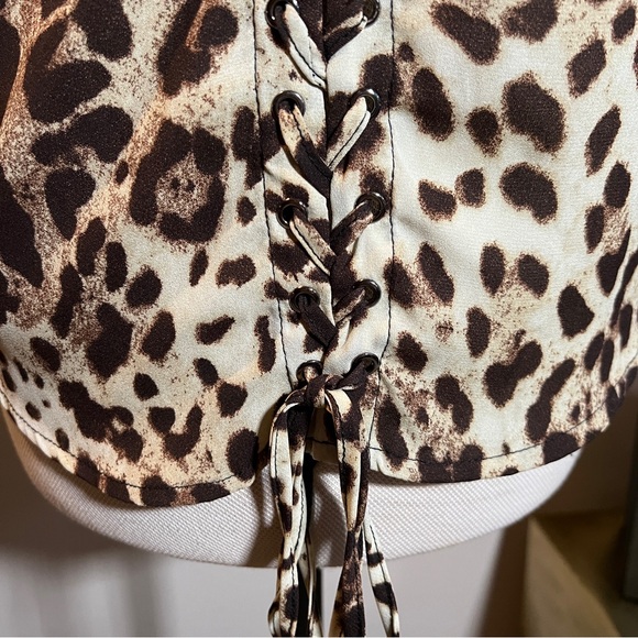 Leopard Animal Print Button Down Shirt Lace Up Back - Picture 6 of 10